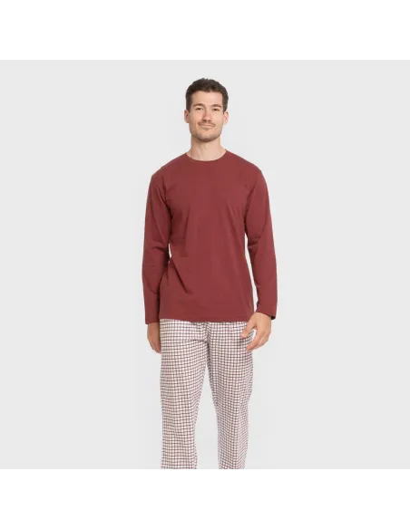 Pijama algodão homem Cuadro Michael bordô