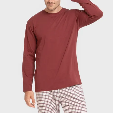 Pijama algodão homem Cuadro Michael bordô