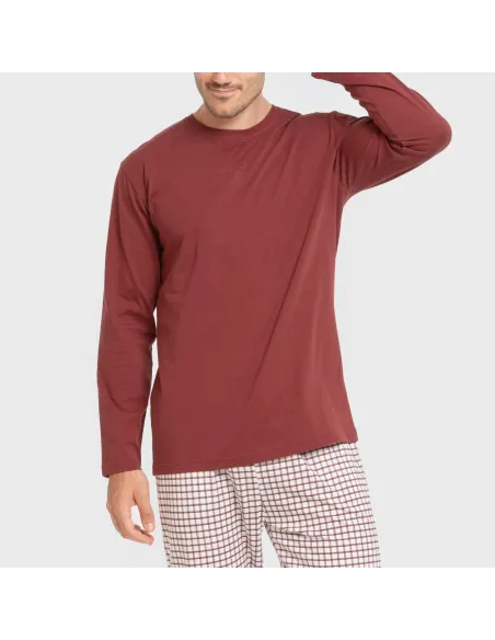 Pijama algodão homem Cuadro Michael bordô