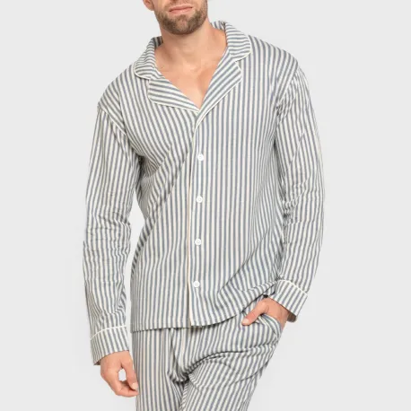 Pijama comprido camisa algodão homem Raya Ceballos indigo