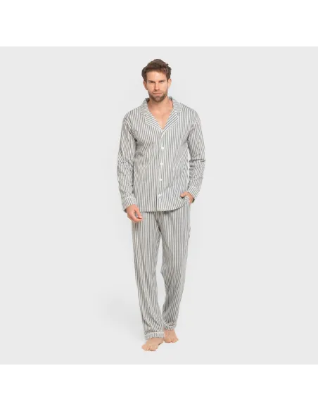 Pijama comprido camisa algodão homem Raya Ceballos indigo