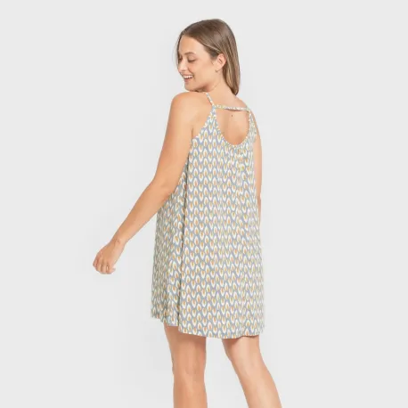 Vestido curto alças crepe Zac água marinha