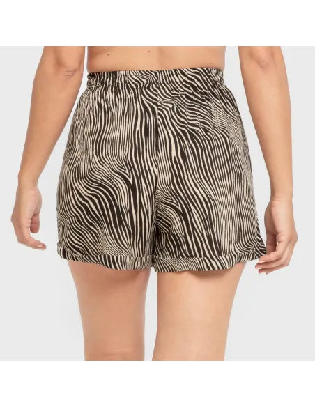 Calções viscosa bambula Drus bege - preto