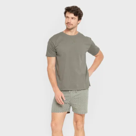 Pijama curto algodão homem Sassy verde caça