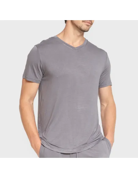 Pijama curto viscosa homem cinza azulado Pijama curto viscosa homem cinza azulado