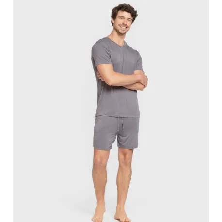 Pijama curto viscosa homem cinza azulado