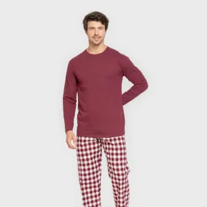 Pijama homem flanela Cuadro Gustavo bordeaux 2