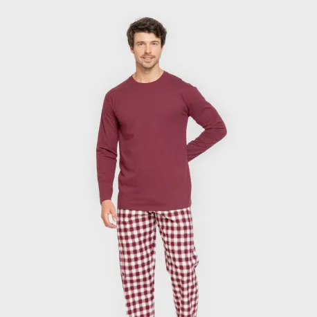 Pijama homem flanela Cuadro Gustavo bordeaux