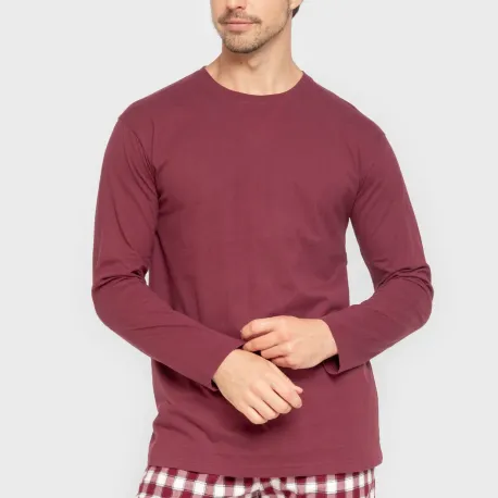 Pijama homem flanela Cuadro Gustavo bordeaux