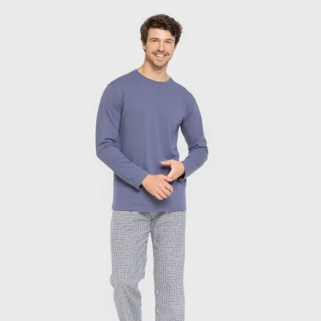 Pijama homem flanela Cuadro Saul azul