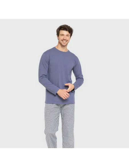 Pijama homem flanela Cuadro Saul azul Pijama homem flanela Cuadro Saul azul