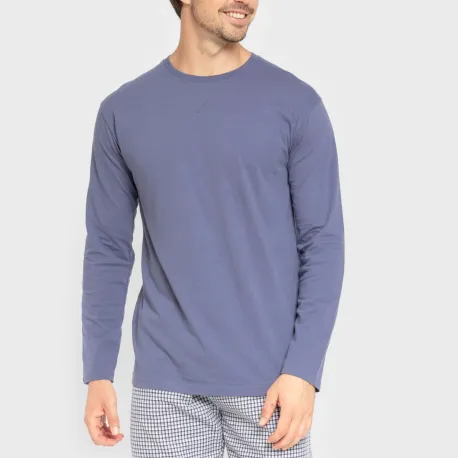 Pijama homem flanela Cuadro Saul azul