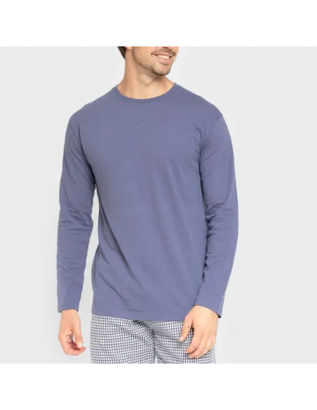 Pijama homem flanela Cuadro Saul azul Pijama homem flanela Cuadro Saul azul