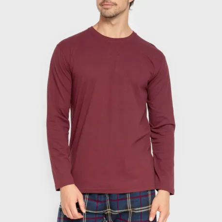 Pijama homem flanela Cuadro Tejada bordeaux