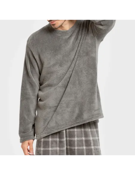 Pijama coral homem Cuadro Nidari cinza Pijama coral homem Cuadro Nidari cinza