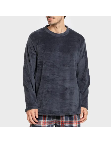 Pijama coral homem Cuadro Curtis azul marino Pijama coral homem Cuadro Curtis azul marino