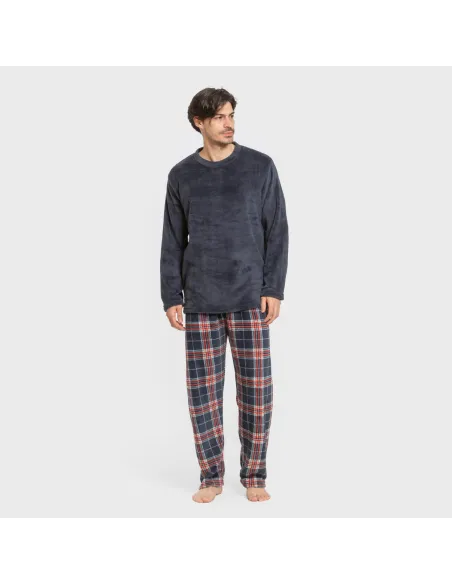 Pijama coral homem Cuadro Curtis azul marino Pijama coral homem Cuadro Curtis azul marino