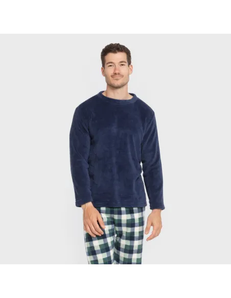 Pijama coral homem Cuadro Ferni azul marino Pijama coral homem Cuadro Ferni azul marino