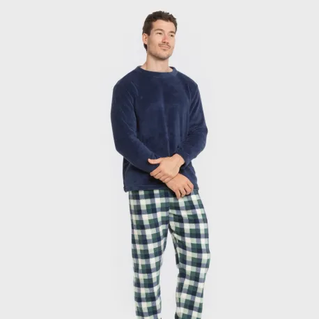 Pijama coral homem Cuadro Ferni azul marino