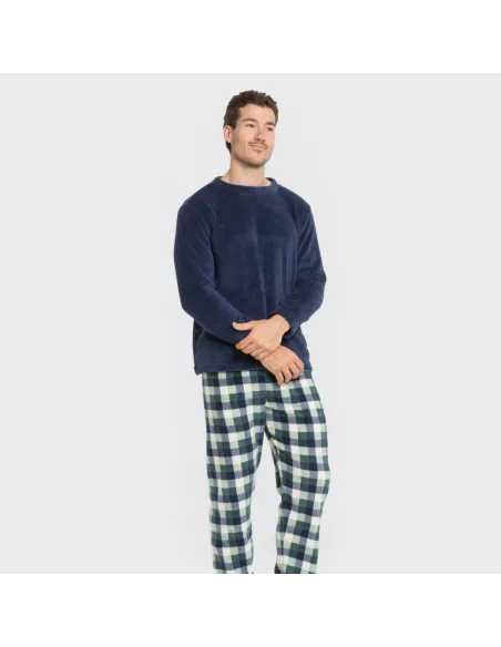 Pijama coral homem Cuadro Ferni azul marino Pijama coral homem Cuadro Ferni azul marino