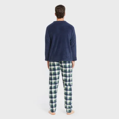 Pijama coral homem Cuadro Ferni azul marino