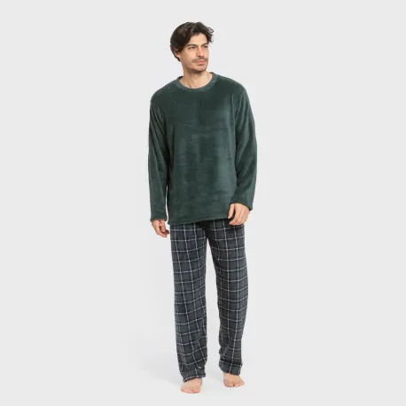Pijama coral homem Cuadro Ruz verde