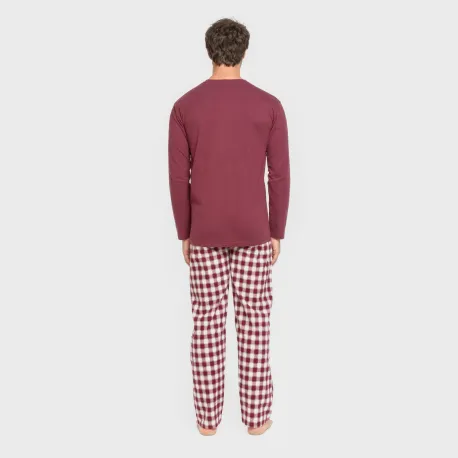 Pijama homem flanela Cuadro Gustavo bordeaux