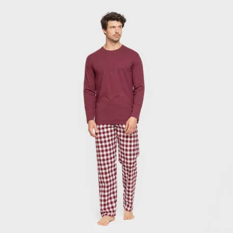 Pijama homem flanela Cuadro Gustavo bordeaux