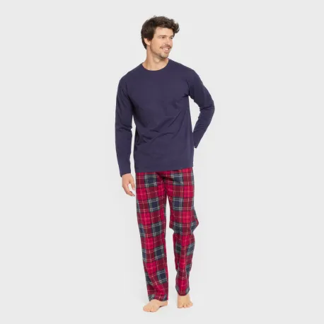 Pijama homem flanela Cuadro Bilbo azul marino