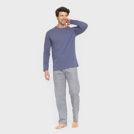 Pijama homem flanela Cuadro Saul azul