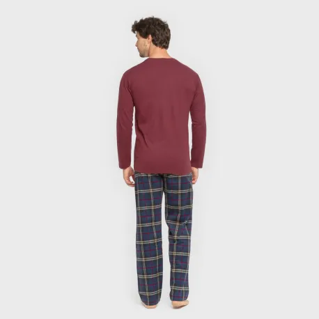 Pijama homem flanela Cuadro Tejada bordeaux