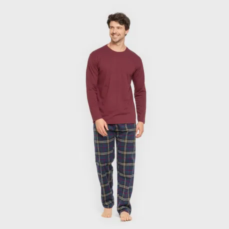Pijama homem flanela Cuadro Tejada bordeaux