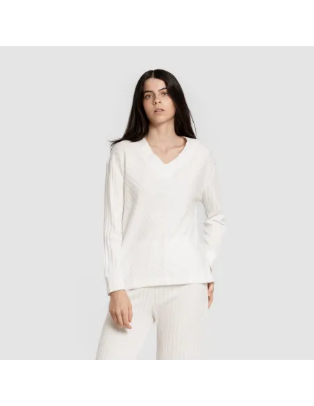 Jersey gola V em poliamida canelada feminina