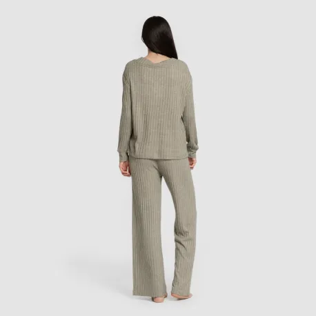 Jersey gola V em poliamida canelada feminina