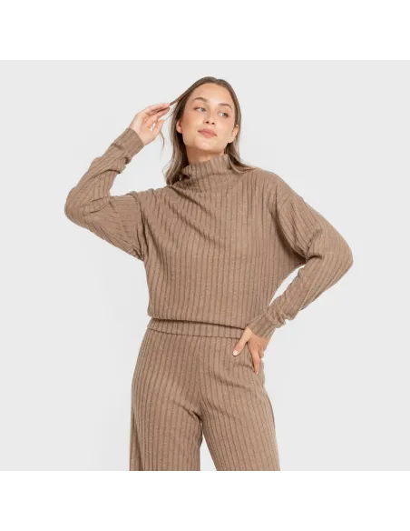 Jersey de gola alta cropped 4x2 canelado feminino Jersey de gola alta cropped 4x2 canelado feminino