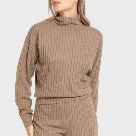 Jersey de gola alta cropped 4x2 canelado feminino