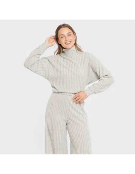 Jersey de gola alta cropped 4x2 canelado feminino Jersey de gola alta cropped 4x2 canelado feminino