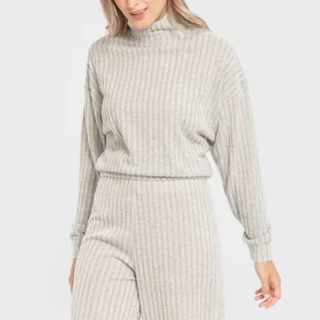 Jersey de gola alta cropped 4x2 canelado feminino