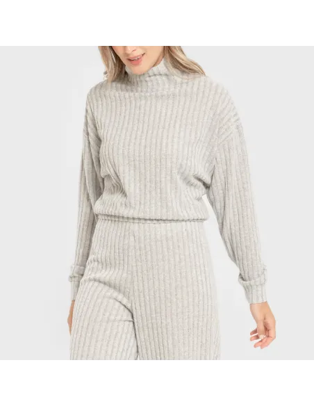 Jersey de gola alta cropped 4x2 canelado feminino Jersey de gola alta cropped 4x2 canelado feminino