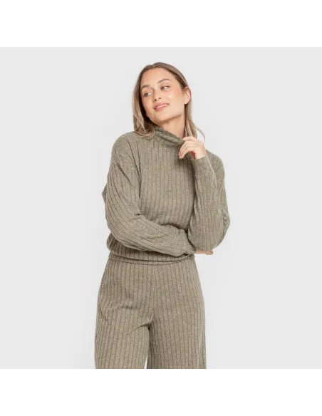 Jersey de gola alta cropped 4x2 canelado feminino Jersey de gola alta cropped 4x2 canelado feminino