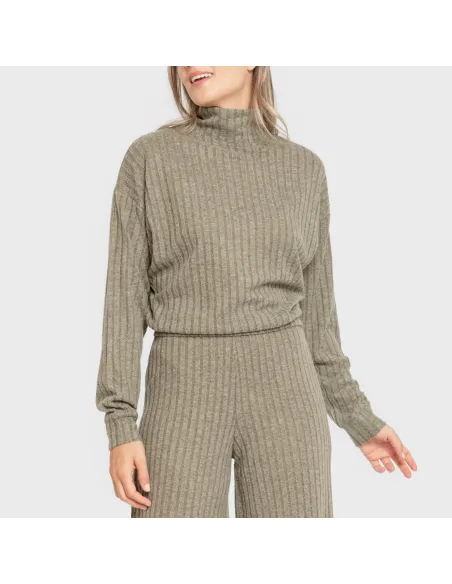 Jersey de gola alta cropped 4x2 canelado feminino Jersey de gola alta cropped 4x2 canelado feminino