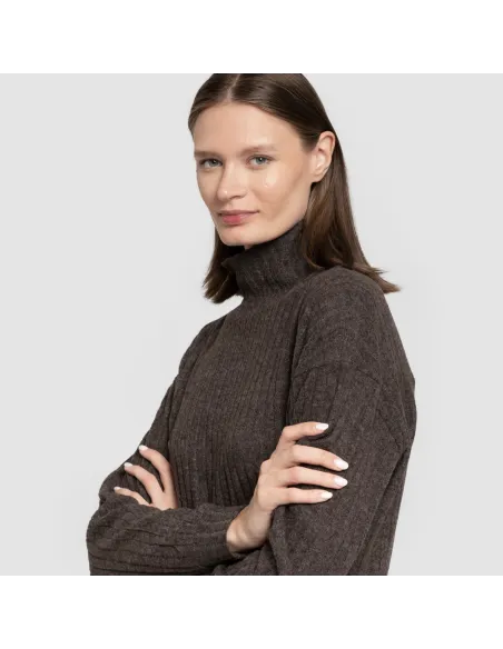 Jersey de gola alta cropped 4x2 canelado feminino Jersey de gola alta cropped 4x2 canelado feminino