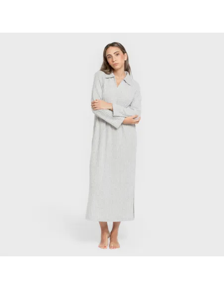 Vestido longo de manga longa com gola 4x2 canelado feminino Vestido longo de manga longa com gola 4x2 canelado feminino