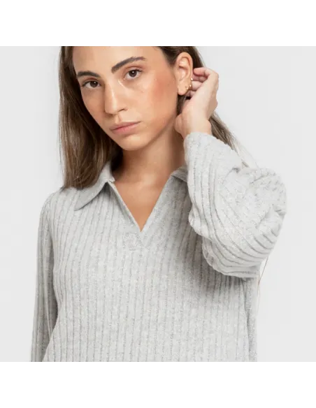 Vestido longo de manga longa com gola 4x2 canelado feminino Vestido longo de manga longa com gola 4x2 canelado feminino