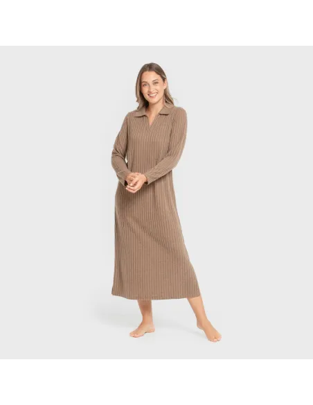 Vestido longo de manga longa com gola 4x2 canelado feminino Vestido longo de manga longa com gola 4x2 canelado feminino