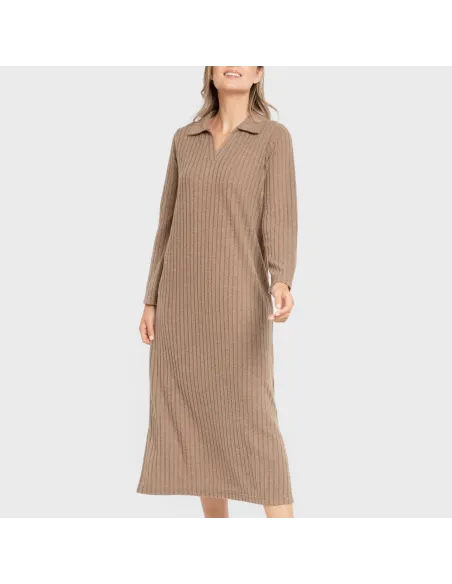 Vestido longo de manga longa com gola 4x2 canelado feminino Vestido longo de manga longa com gola 4x2 canelado feminino