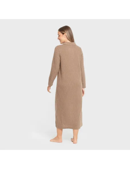 Vestido longo de manga longa com gola 4x2 canelado feminino Vestido longo de manga longa com gola 4x2 canelado feminino