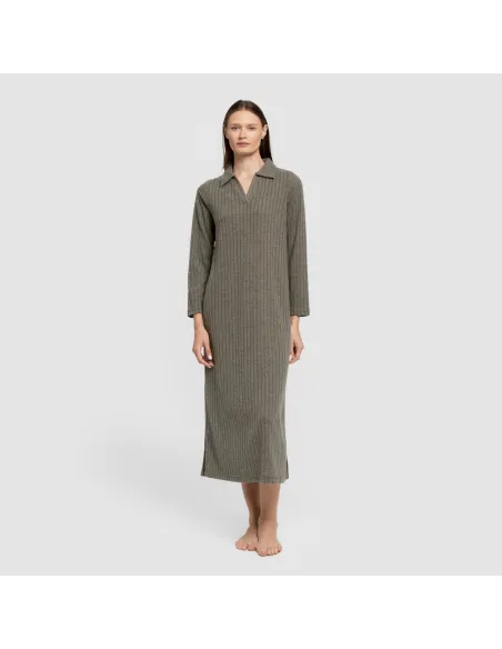 Vestido longo de manga longa com gola 4x2 canelado feminino Vestido longo de manga longa com gola 4x2 canelado feminino