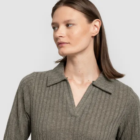 Vestido longo de manga longa com gola 4x2 canelado feminino