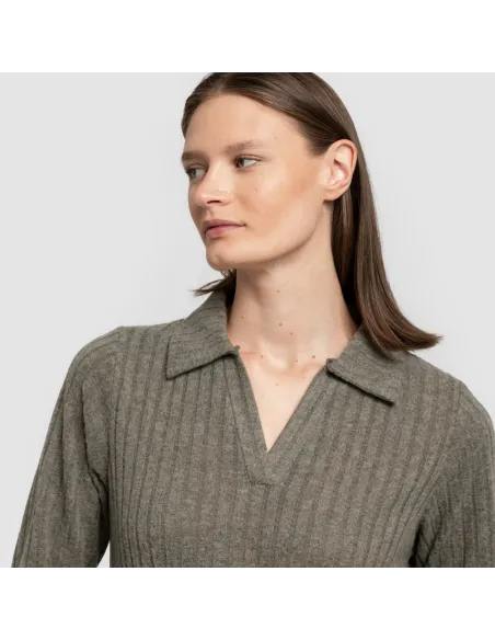 Vestido longo de manga longa com gola 4x2 canelado feminino Vestido longo de manga longa com gola 4x2 canelado feminino